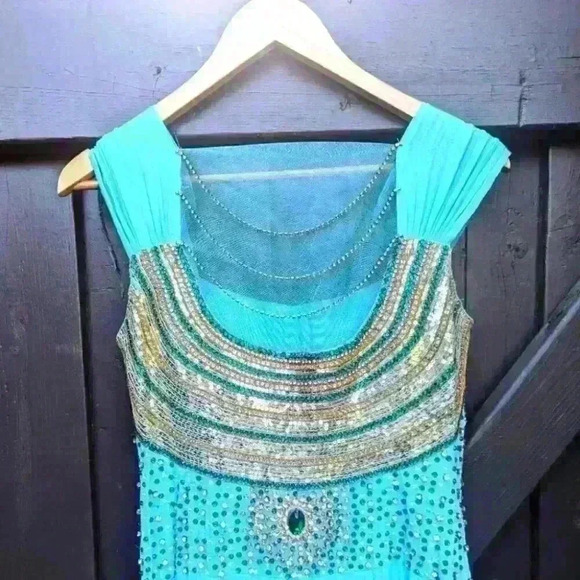 Indian Inspired Aqua Emerald Cinderella Dress with Tulle & Crystals - size Small - Picture 4 of 8